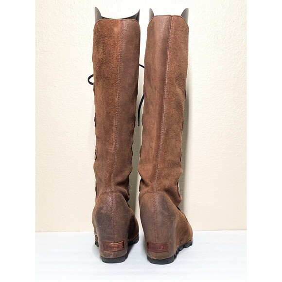 Sorel Joan of Arctic Wedge Knee Tall Women's 7.5 Brown Suede Lace Up Round Toe - Picture 4 of 7